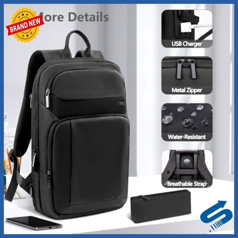 Slim Expandable Travel Laptop Backpack with USB Charging Port Water Resistant - Picture 5 of 6
